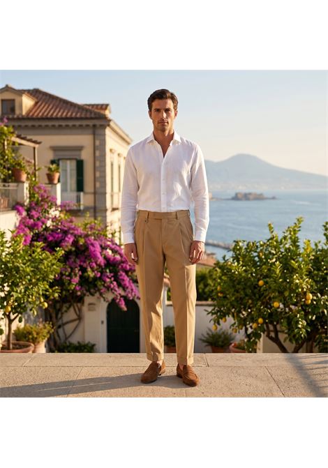 Paolo Pecora Milano Double Pleat Cotton Stretch Trousers - Camel PAOLO PECORA |  | B041 01991326